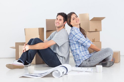Office furniture and moving supplies prepared for a West Kensington relocation