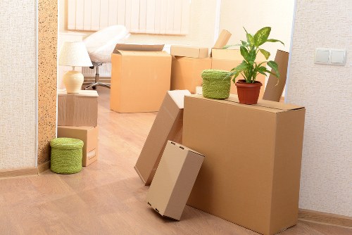 Packed flat belongings ready for removal in West Kensington